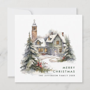 Retro Vintag Country House Weihnachtsbaum Feiertagskarte