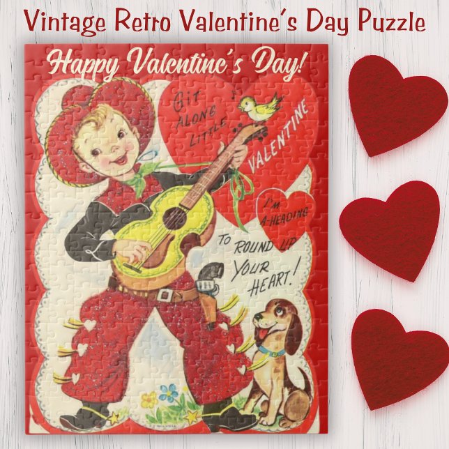 Retro Vintag Cowboy mit Guitar Valentinstag Puzzle (Retro Vintage Cowboy with Guitar Valentine's Day Jigsaw Puzzle)
