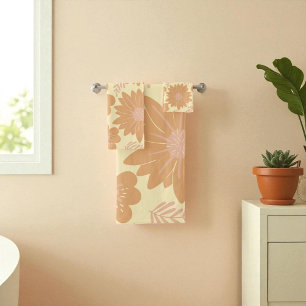 Retro Vintag Creme Orange Floral Badhandtuch Set