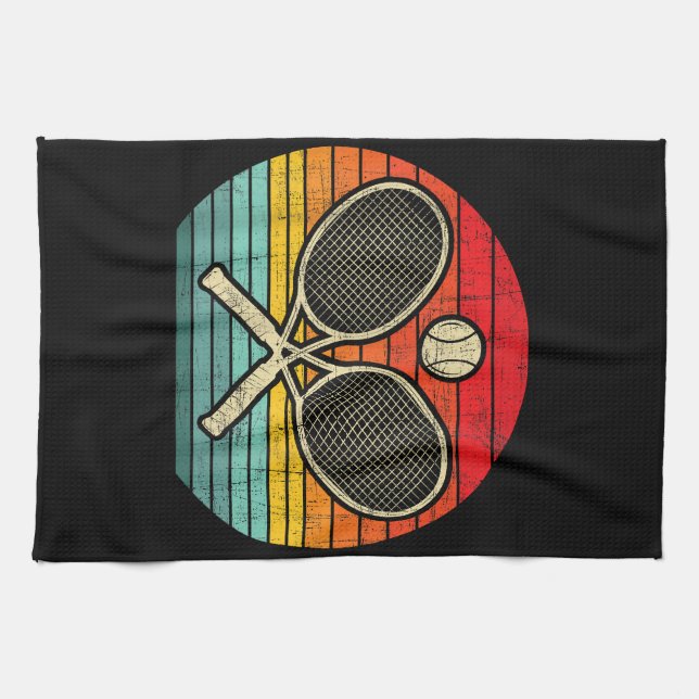 Retro Vintag Crossed Tennis Racket - Sporthafen Geschirrtuch (Horizontal)