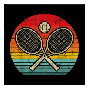 Retro Vintag Crossed Tennis Racket - Sporthafen Poster