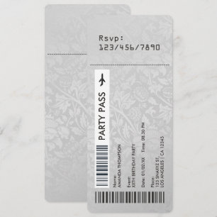 Retro Vintag Damask Boarding Pass Geburtstagsparty Einladung