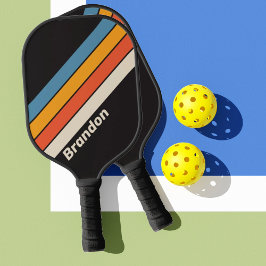 Retro Vintag Dark Rainbow mit Name Pickleball Schläger