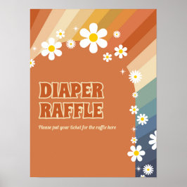 Retro Vintag Diaper Raffle Rainbow Daisy Poster