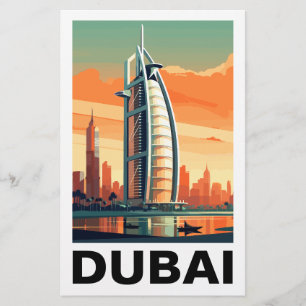Retro Vintag Dubai UAE Skyline Briefpapier