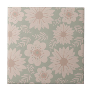 Retro Vintag Dusty Blue Pink Floral Fliese