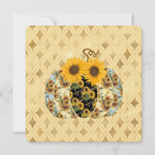 Retro Vintag Fall Sunflower Pumpkin Flat Card