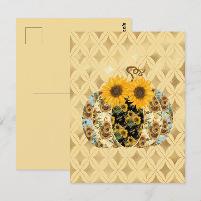 Retro Vintag Fall Sunflower Pumpkin Karte (Vorne/Hinten)