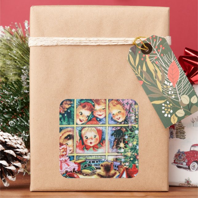 Retro-Vintag-Ferienkinder Quadratischer Aufkleber (Feiertag)