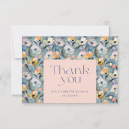 Retro Vintag Floral Blue Dankeskarte