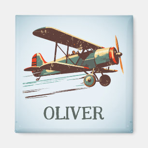 Retro Vintag Flug Biplane Personalisiert Magnet