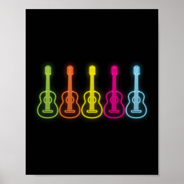Retro Vintag Fluorescent Rainbow Ukulele Player Poster (Vorne)