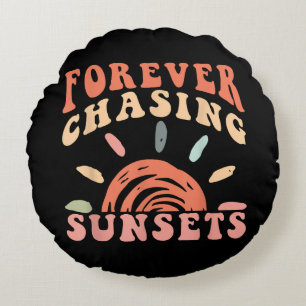 Retro Vintag Forever Jagen Sunsets Sommerferien Rundes Kissen