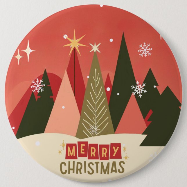 Retro/Vintag Frohe Weihnachtsbaum Button (Vorderseite)