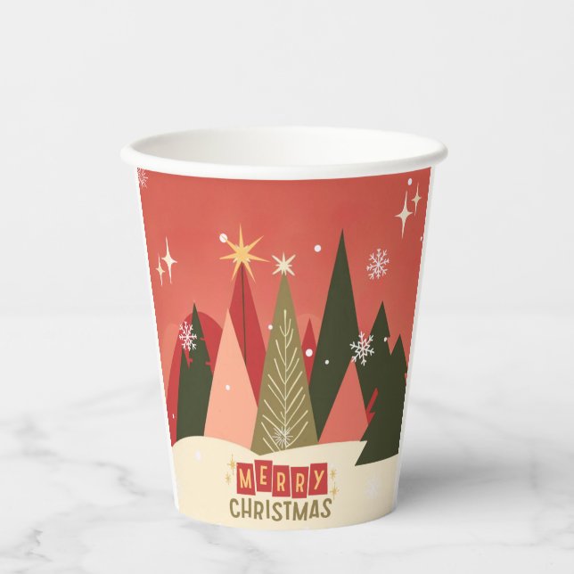 Retro/Vintag Frohe Weihnachtsbaum Pappbecher (Vorderseite)