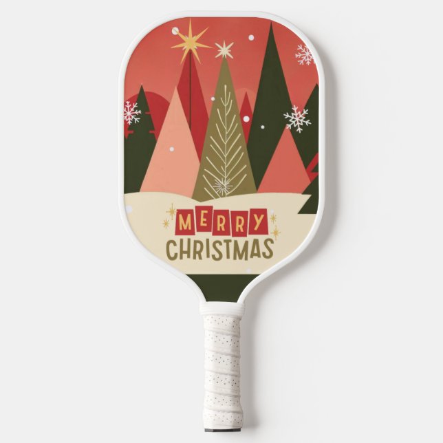 Retro/Vintag Frohe Weihnachtsbaum Pickleball Schläger (Vorderseite)