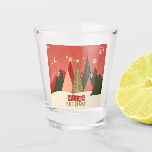 Retro/Vintag Frohe Weihnachtsbaum Schnapsglas (Vorderseite)