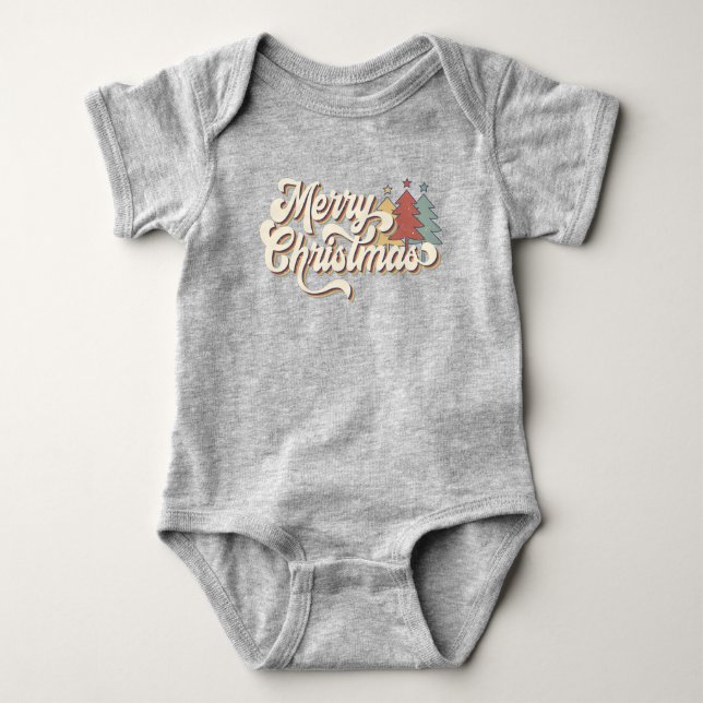 Retro Vintag Frohe Weihnachtstypografie Baby Strampler (Vorderseite)