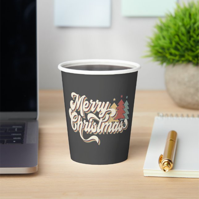 Retro Vintag Frohe Weihnachtstypografie Pappbecher (InSitu)