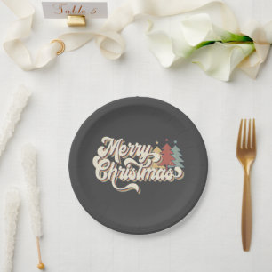 Retro Vintag Frohe Weihnachtstypografie Pappteller