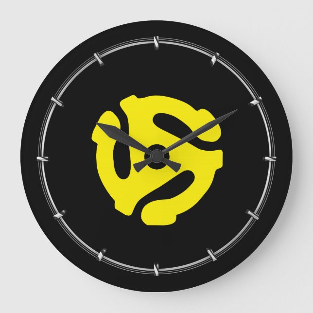 Retro Vintag-Gelb-45-Abstandhalter-DJ Große Wanduhr (Vorderseite)