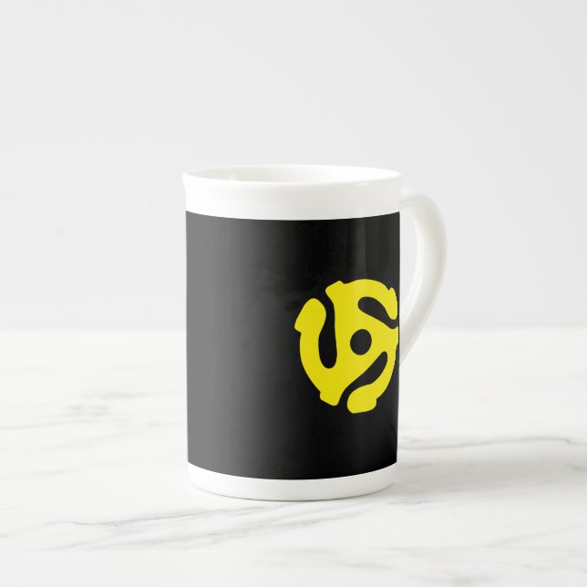 Retro Vintag-Gelb-45-Abstandhalter-DJ Prozellantasse (Vorderseite Rechts)