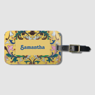 Retro Vintag Gelbblüte Botanisch Personalisiert Gepäckanhänger