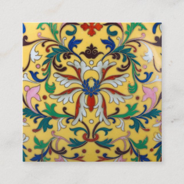 Retro Vintag Gelbe Minton Tile Botanisch Begleitkarte (Vorderseite)