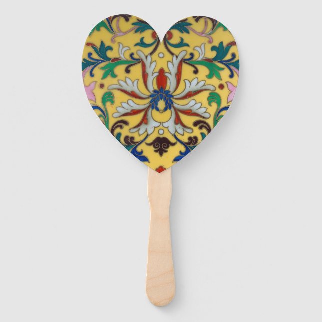 Retro Vintag Gelbe Minton Tile Botanisch Fächer (Vorderseite)