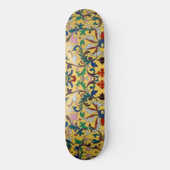 Retro Vintag Gelbe Minton Tile Botanisch Skateboard (Vorderseite)