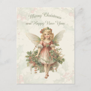 Retro Vintag Girl Angel Christmas Holly Postkarte