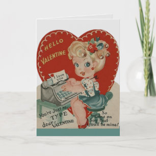 Retro Vintag Girl Typist Custom Valentine's Day Feiertagskarte