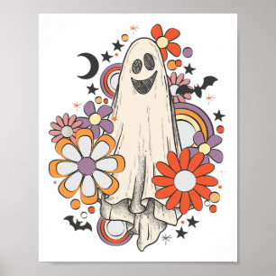 Retro Vintag Gnoovy Halloween Colors Blume Ghost Poster