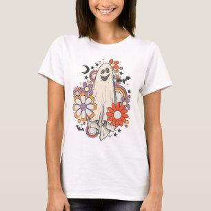 Retro Vintag Gnoovy Halloween Colors Blume Ghost T-Shirt