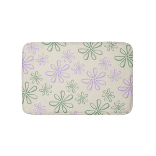 Retro Vintag Green Lila Small Blume Muster Badematte