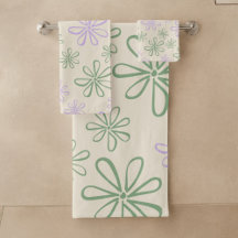 Retro Vintag Green Lila Small Blume Muster