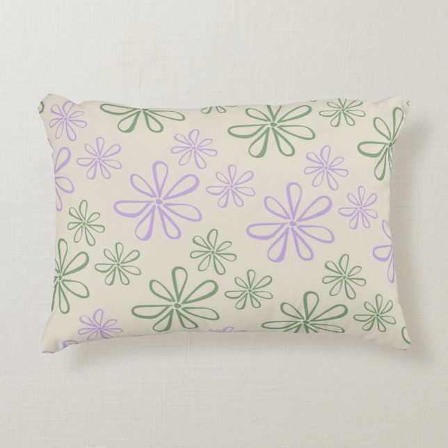 Retro Vintag Green Lila Small Blume Muster Dekokissen (Vorderseite)