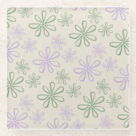 Retro Vintag Green Lila Small Blume Muster Glasuntersetzer