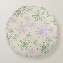 Retro Vintag Green Lila Small Blume Muster Rundes Kissen