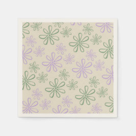 Retro Vintag Green Lila Small Blume Muster Serviette