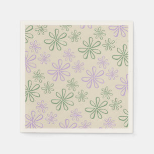 Retro Vintag Green Lila Small Blume Muster Serviette
