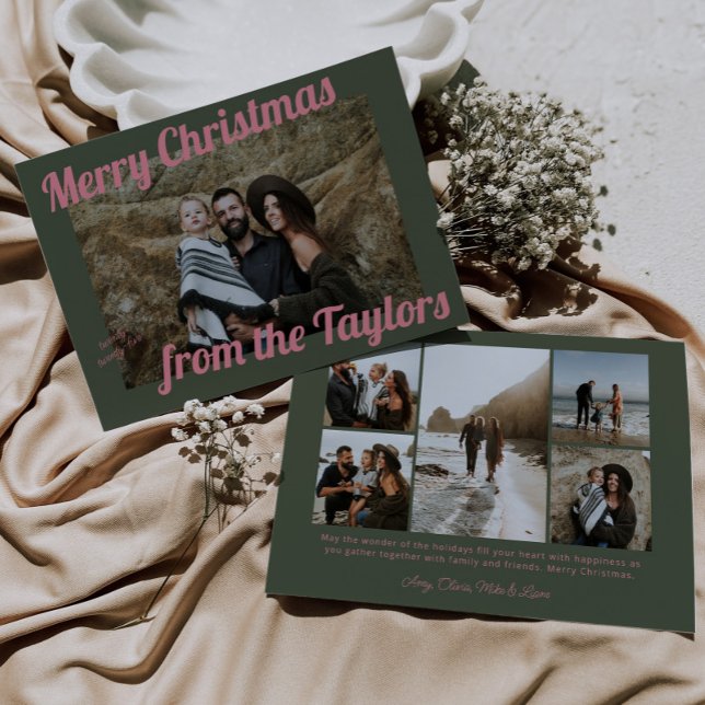 Retro Vintag Green & Pink Foto Weihnachten (Von Creator hochgeladen)