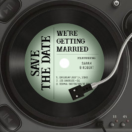 Retro Vintag Green Vignette Vinyl Record Wedding Save The Date