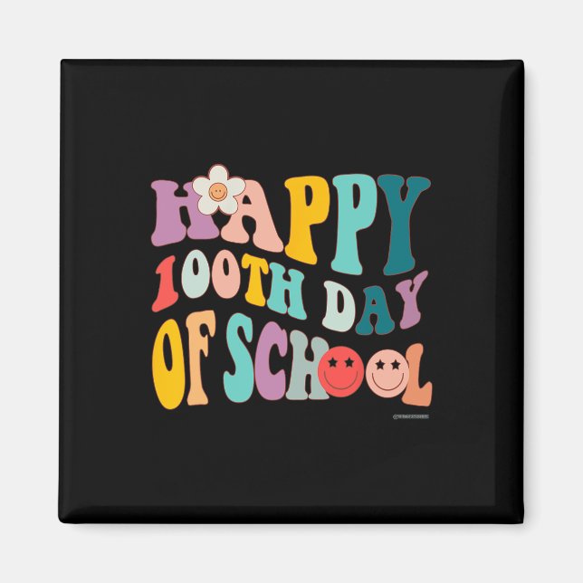 Retro Vintag Groovy 100 Tage Lehrschule Magnet (Vorne)