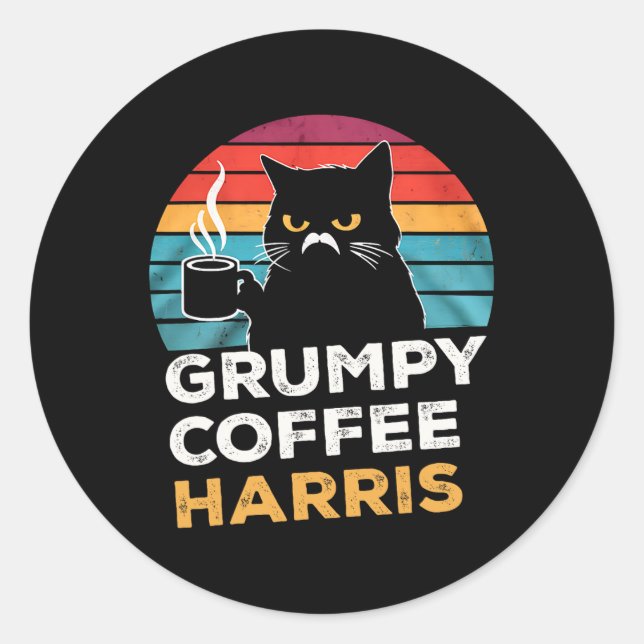 Retro Vintag Grumpy Coffee Harris Runder Aufkleber (Vorderseite)