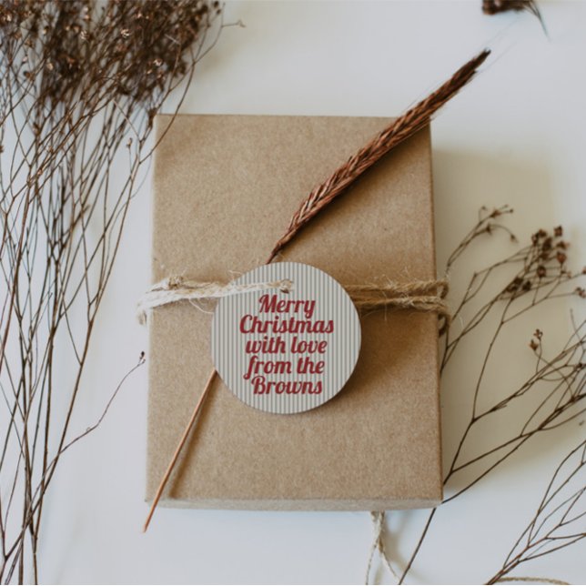 Retro Vintag grüne Streifen Rot Frohe Weihnachten Geschenkanhänger (Von Creator hochgeladen)