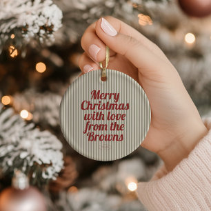 Retro Vintag grüne Streifen Rot Frohe Weihnachten Keramik Ornament