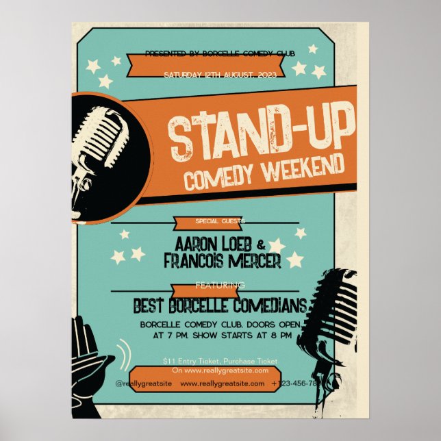Retro Vintag Grunge Stand Up Comedy Show Poster (Vorne)