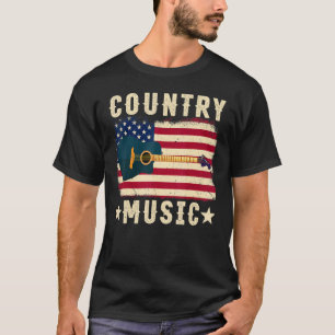 Retro Vintag Guitar American Flag Country Music T-Shirt