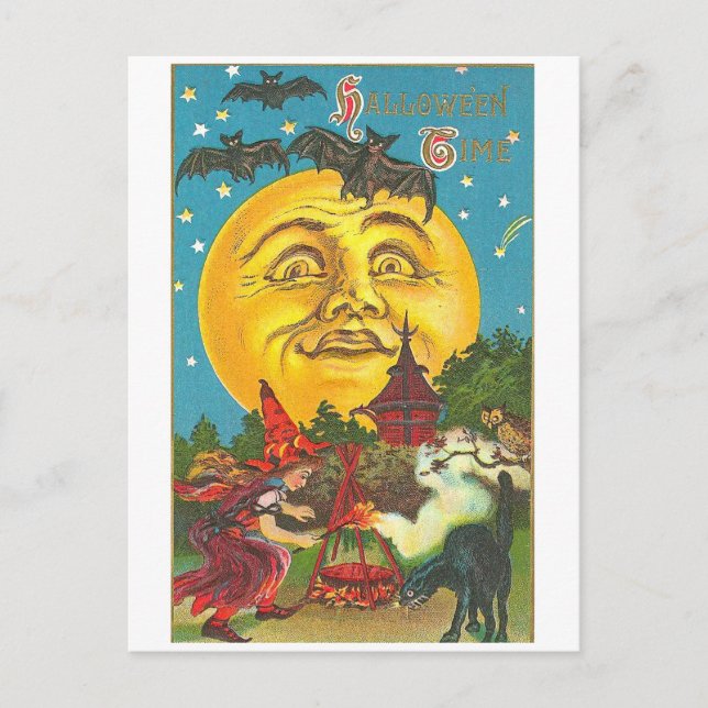 Retro Vintag Halloween Big Moon Halloween Postkarte (Vorderseite)